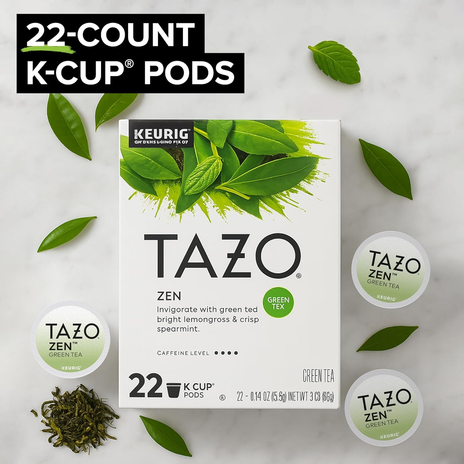 TAZO Organic Zen Green Tea K-Cups, Caffeine Free Tea with