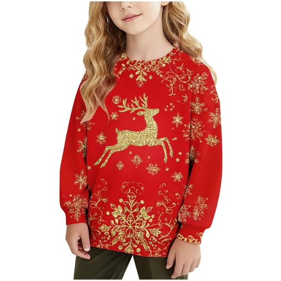 Taqqpue Boys Girls Christmas Sweatshirt Long Sleeve Christmas Printed Shirts Blouse Fall Winter Ugly Christmas Sweater Pullover for Kids 1-15T