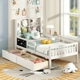 thumbnail image 2 of Costway Twin Size Bed Frame with 2 Drawers Bookcase & Blackboard Full-length Guardrails, 2 of 10