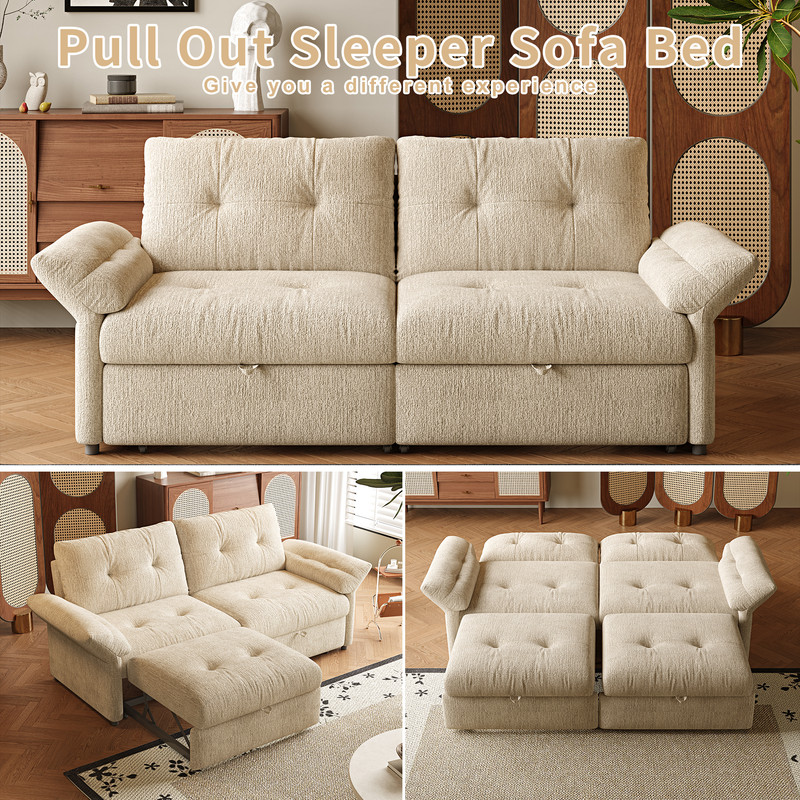 81.5" Convertible Sofa Bed, 2-in-1 Sleeper Sofa with Plush Chenille Fabric, High-Resilience Foam, Solid Wood Frame, Chenille Sofa Couch for Living Room, Guest Room, Apartment
