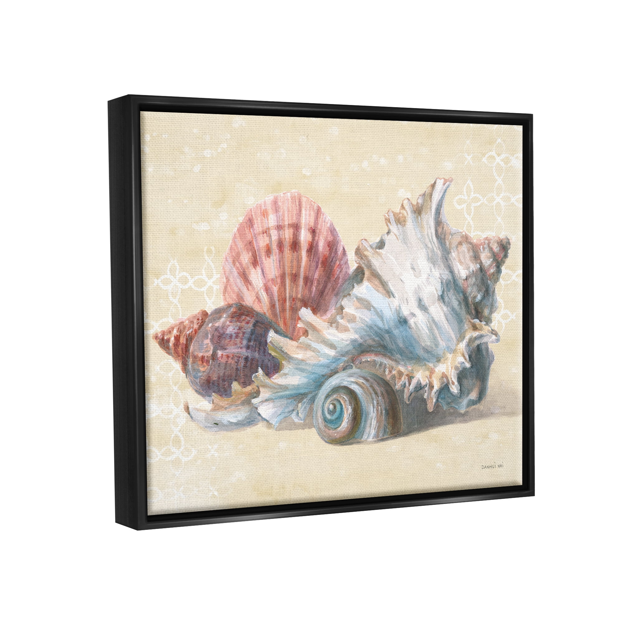 Stupell Industries Beach Seashells Patterned Animals & Insects Painting Black Floater Framed Art Print Wall Art, 21 x 17