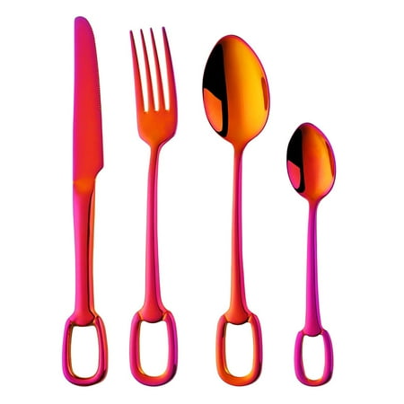 

4 Piece Stainless Steel Cutlery Set Kitchen Utensils Safe Color Silverware Set Including Knife/Fork/Spoon Home Kitchen Utensils.Red