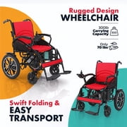 Rubicon DX01 All-Terrain Foldable Electric Wheelchair, 500W Motor Power Chair with 12 Mile Range, 300 lbs Capacity, Durable and Lightweight, Red