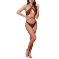 thumbnail image 2 of INSPIRAR CHIC Conjuntos de Bikini de Punto Acanalado para Mujeres de Dos Piezas, Top con Tiras y Parte Inferior en Triángulo, Trajes de Baño Talla X-Large Color Café, 2 of 5