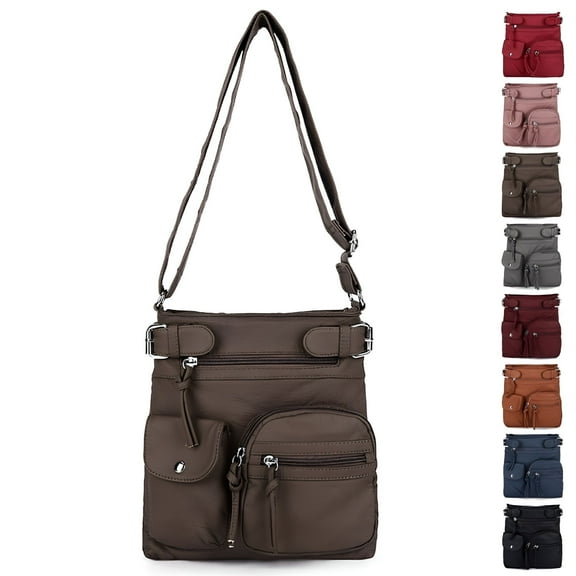GASTROPOD Leather Crossbody Purse for Women - Small Crossover Long Over the Shoulder Sling Womens Purses and Handbags (Khaki)
