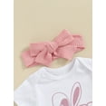 thumbnail image 6 of Bslissey Baby Girls Easter Shorts Sets Short Sleeve Letter Bunny Print T-shirt Romper + Shorts + Bow Headband 3Pcs Infant Toddler Cute Summer Outfits 0-18 Months, 6 of 9