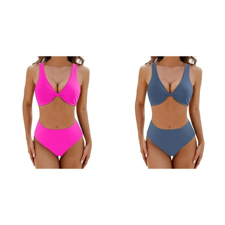 2-Pack Women s Hollow Patchwork Split Swimsuit Suit Bikini plus Size Swimsuit Ladies Swim Tops by Bra Size Swimsuits for Women Board Shorts Swimsuits Tops for Women Supportive Womens Swimwear