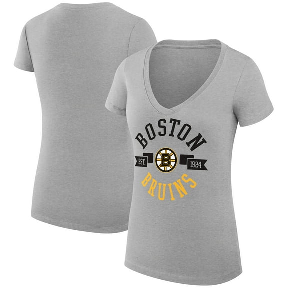Women's G-III 4Her by Carl Banks Heather Gray Boston Bruins Super-Slim Fit Lightweight City Graphic V-Neck T-Shirt