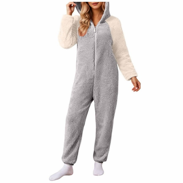 FRSASU Combinaison Ultra Confortable pour Femmes, Pyjama à Capuche avec Fermeture Éclair, Gris XXXXXL(XXXXXL)