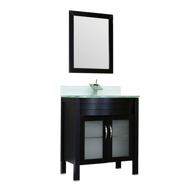 Elite 30" Single Modern Bathroom Vanity in Black with Light Green Glass