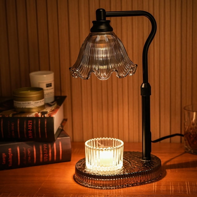 Candle Warmer Lamp with Adjustable Height - Flameless 4-Level Dimmable Wax Warmer, Timer Function & Stylish Design in Multiple Colors (Black