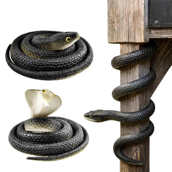 Prank Prop, Fake Snake Toys, Rubber Replica Cobra Trick Toys, Yard Wildlife Prop, 28 Inch Soft Textured Black Cobra Fake Snake for Trick Or Treat Setup, Outdoor Garden Decor,