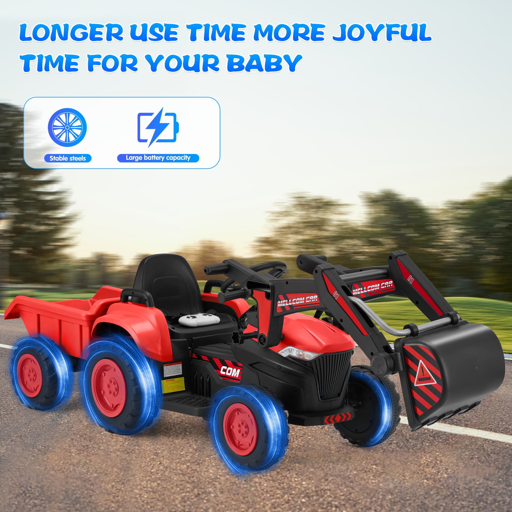 Erommy Electric Kids Ride-On Excavator, 12V, Remote Control