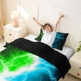 thumbnail image 4 of meiyoeat Neon Lightning Pattern Twin Bedding for Boys, Electric Green Blue Print Duvet Cover Set, Black Reversible2 Pieces, 1 Duvet Cover and 1 Pillowcase, 4 of 7