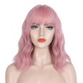 thumbnail image 2 of Women Short Curly Wigs With Bangs Pink Wavy Hair Fancy Party Cosplay Wigs, 2 of 5