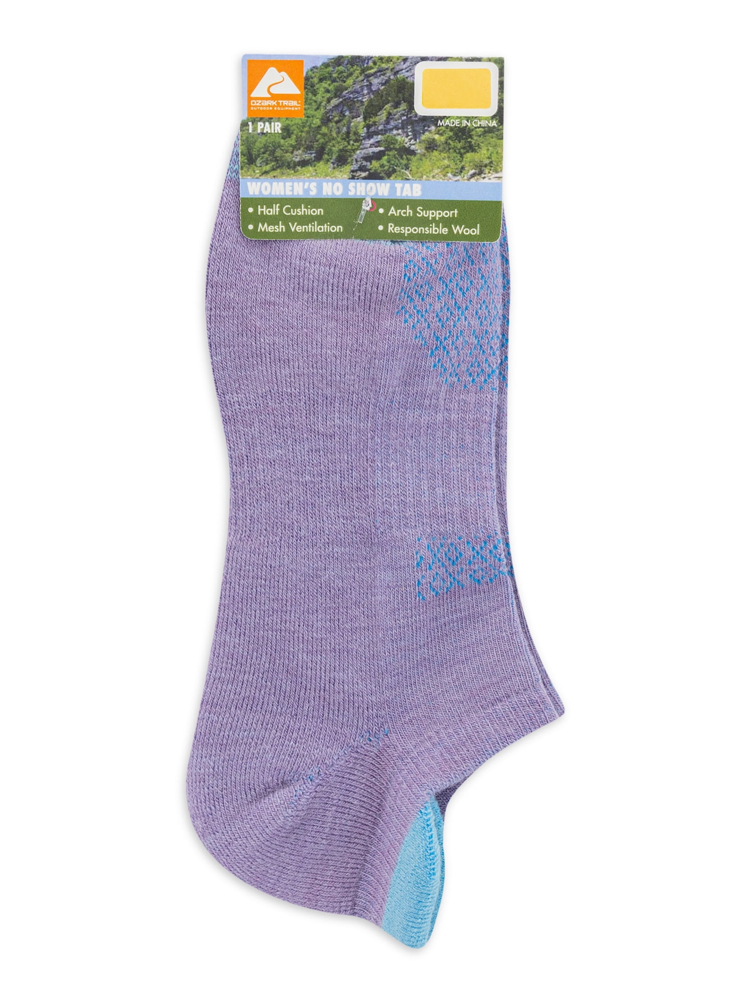 Ozark Trail Women's Merino Wool Blend No Show Tab Hiking Socks, 1 Pack