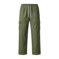 thumbnail image 6 of Men Straight Leg Cargo Pants Drawstring Elastic Waist Multi Pockets Casual Work Trousers Solid Polyester Relaxed Fit Long Pants Green 2XL, 6 of 7