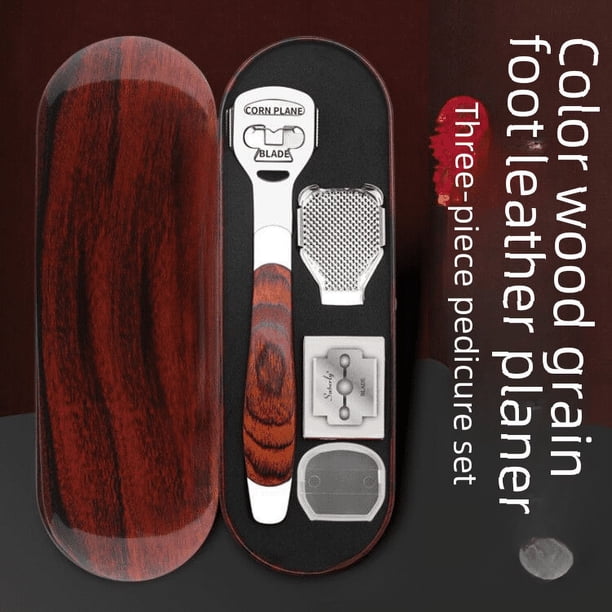 Cepillo para pies de madera de color acero inoxidable para eliminar la piel muerta, herramienta para pedicura, cuchillo raspador, piedra para pies