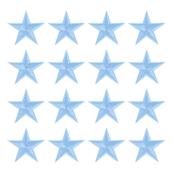 Uxcell 16Pack Iron on Star Patches, Sew on Star Embroidered Patches, DIY Applique Repair Patch for Crafts, 45mm Sky Blue