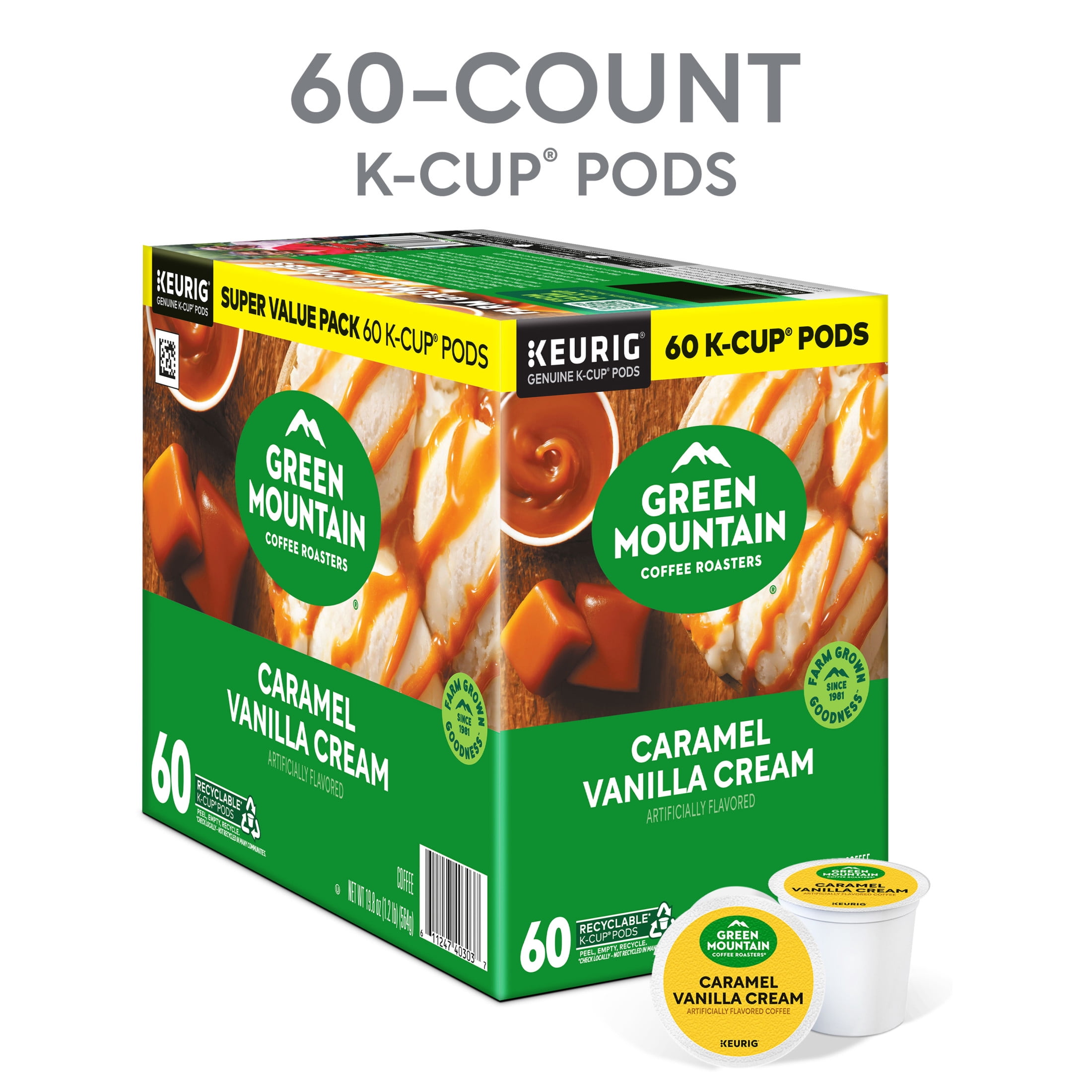 Green Mountain Coffee Roasters, Caramel Vanilla Cream Light Roast K-Cup Coffee Pods, 60 Count