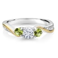 thumbnail image 3 of Gem Stone King 925 Silver and 10K Yellow Gold Moissanite Green Peridot and Lab Grown Diamond 3 Stone Engagement Ring for Women | 0.50 Cttw | Gemstone Birthstone | Size 5, 6, 7, 8, 9 | Size 8, 3 of 6