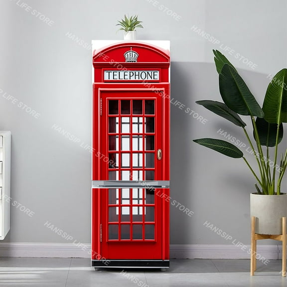 Retro Beer Poster Refrigerator Sticker Wallpaper Kitchen Waterproof Teleph Booth Design Fridge Door Vinyl Wrap Mural Decals