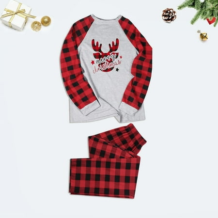 

Cinmonia Matching Family Pajamas Sets Christmas Sleepwear Plaid Printed Long Sleeve Tee