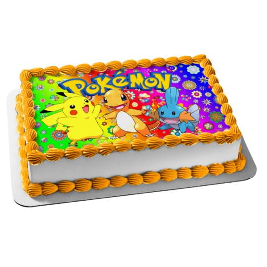Pokemon Pikachu Charmander Marshtomp Stars Flowers Edible Cake Topper Image Abpid00280v1 Walmart Com Walmart Com