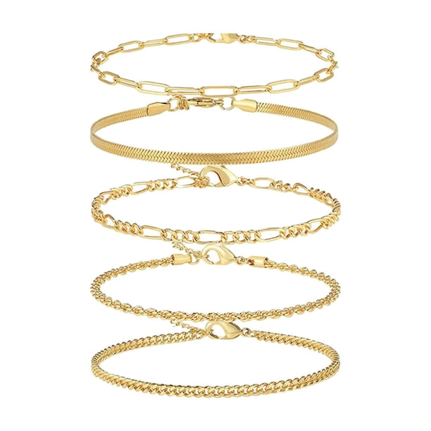 5 piezas de tobilleras con cadena delicada para mujer Tobilleras minimalistas para chicas adolescentes Tobilleras de moda para verano para mujer