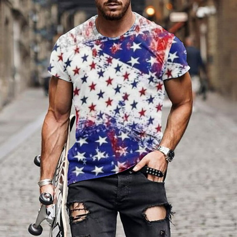 Men 4th of July Patriotic Shirts Fashion Stars Stripes Blue and