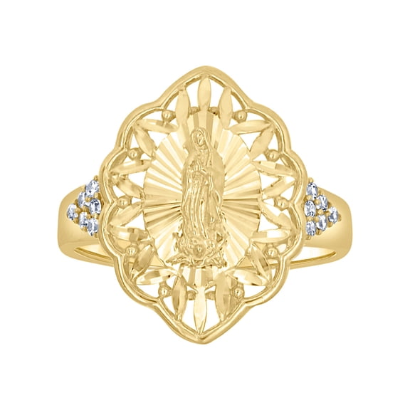 10k Two-tone Gold Womens Cubic Zirconia Guadalupe Religious Ring 18.4x2.7mm Wide Ring for Women