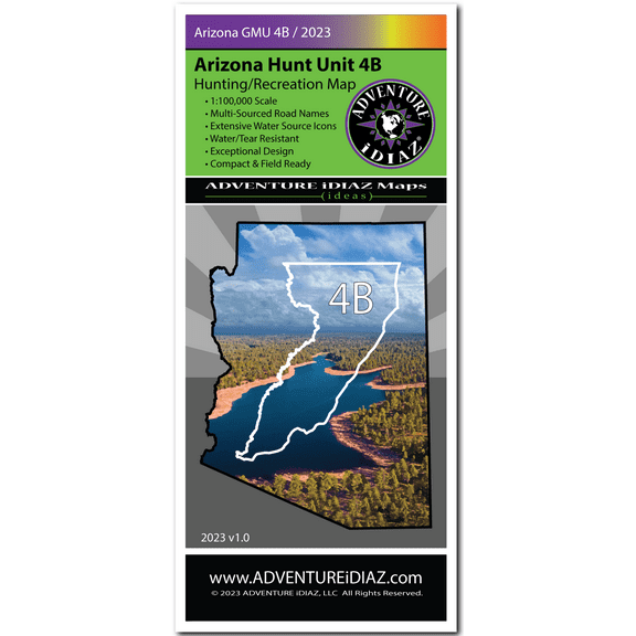 ADVENTURE IDIAZ Arizona Hunt Unit 4B Topographic Hiking Hunting Recreation Map
