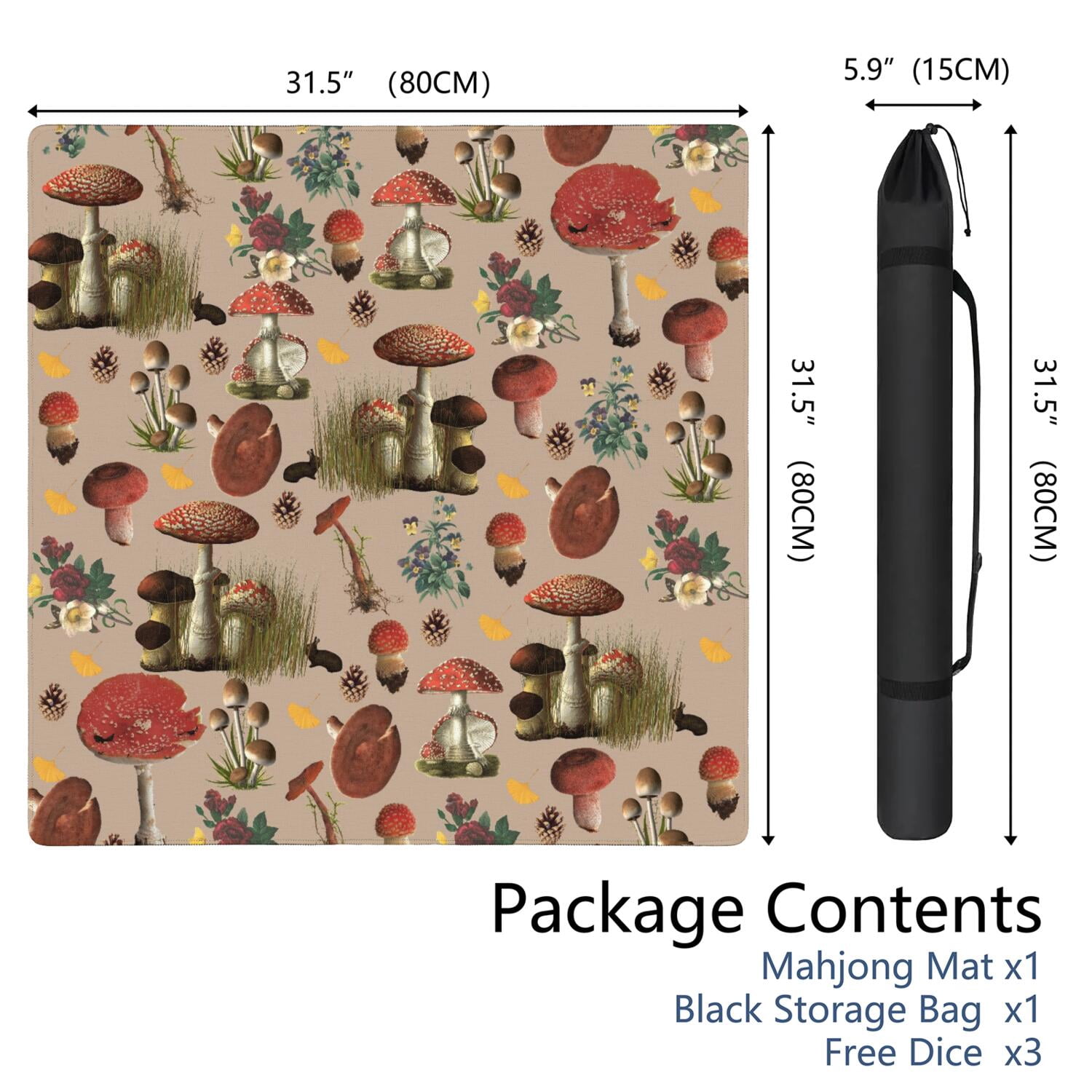 Plants Inspired Game Table Mat Measuring 31.5x31.5 Inches Made of Rubber Material with Anti-Slip Non-Slip Backing and Noise Reducing Qualities for Tiles Cards