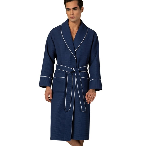 Seyante Men's Luxury Waffle Shawl Collar Robe with Piping