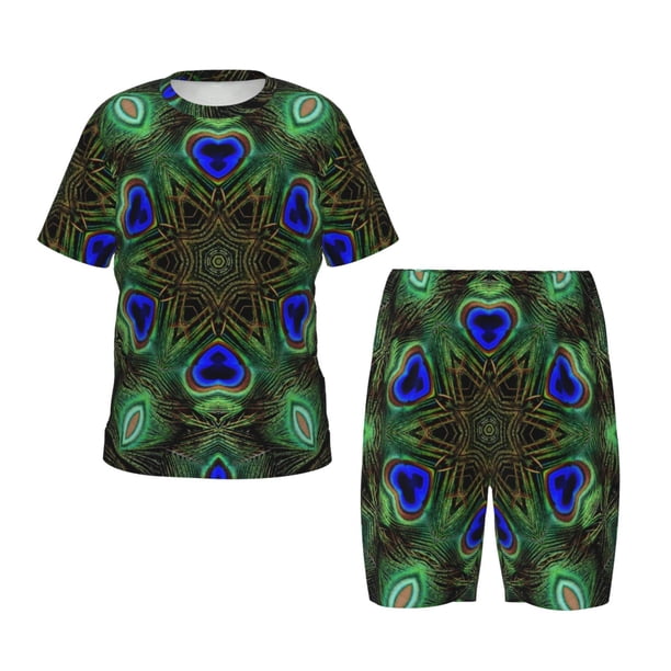 Balery Peacock Feathers Conjunto de Pijama Infantil de Manga Corta con Estampado – Ropa de Dormir de Algodón Suave-3X-Large