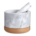 thumbnail image 2 of Furvclv Mortar and Pestle Set, Stone Grinder Bowl for Grinding Herbs Spices, Making Guacamo, Salsa, Pepper and Nuts Crusher (Marble, with Wood Base), 2 of 7