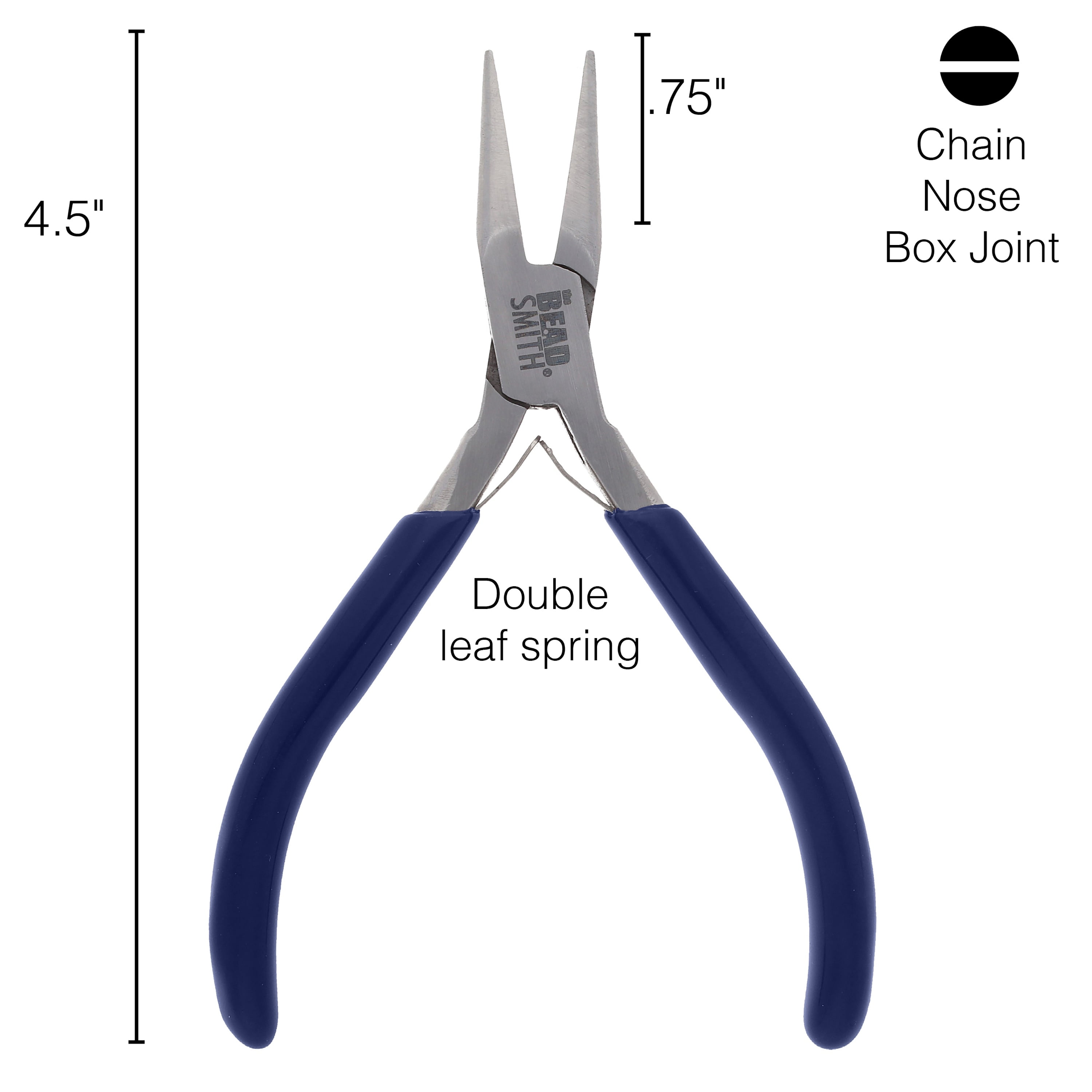 The Beadsmith Chain-Nose Pliers 4-1/2" Long with Fine Tips and Navy Blue Handles, Jewelry Making and Repair Tool