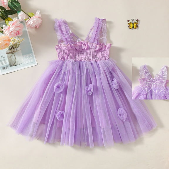 Kids Girls Purple Dress Ruffle Sleeveless Toddler Girl Tulle Dress Formal Dress for Girls Dress Up Clothes for Girls 2-3 Years