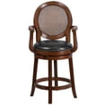 thumbnail image 3 of 26'' High Expresso Wood Counter Height Stool with Arms, Woven Rattan Back and Black Leather Swivel Seat, 3 of 9