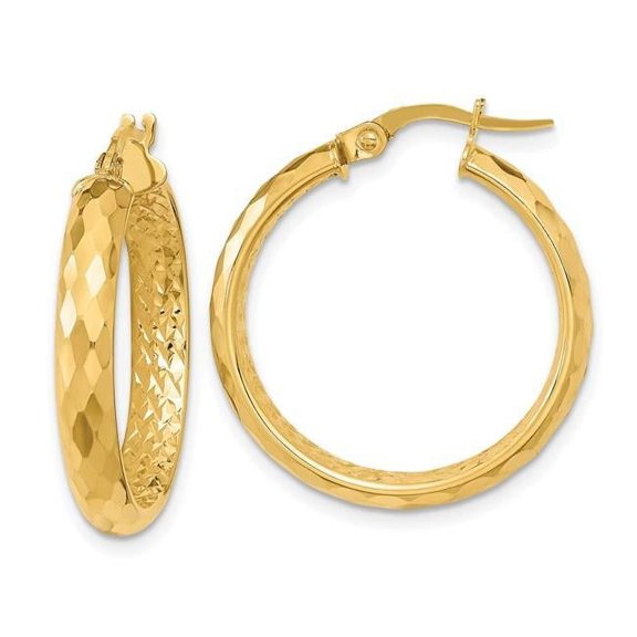 Finest Gold 14K Yellow Gold Polished & Textured Diamond-Cut Inside Fancy Hoop Earrings