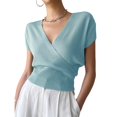 thumbnail image 2 of Women's V-Neck Wrap Short Sleeve Solid Color Cross Knit Sweater, 2XL, 2 of 4
