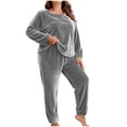 thumbnail image 2 of Censtreet Plus Size Women's Winter Pajama Set, 2 Piece Fleece Warm Pajamas, Long Sleeve Round Neck Top and Elastic Waist Pants, 2 of 5