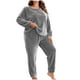 thumbnail image 2 of Conjunto de pantalones y blusa de poliéster para mujer, de talla grande, a la moda, de manga larga y color liso, informal, para estar en casa, 2 of 5