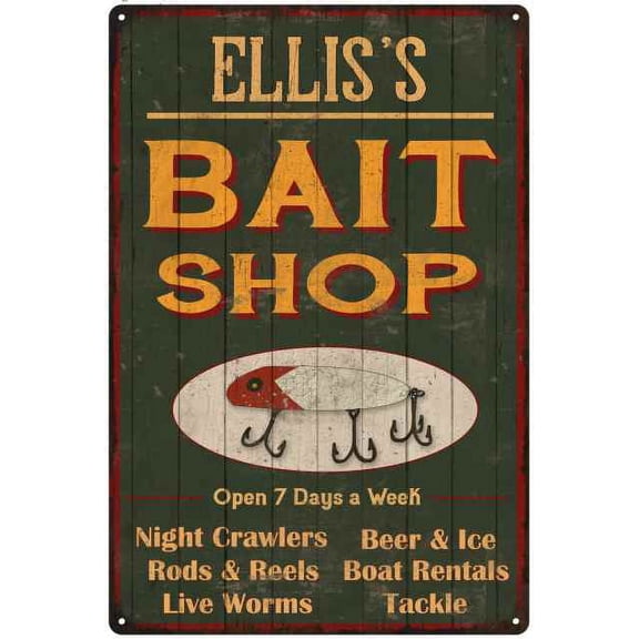ELLIS'S Green Bait Shop Man Cave 8 x 12 High Gloss Metal 208120027426