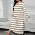 thumbnail image 2 of HUJlwoi Women's Nightgowns Casual Long Sleeve Striped Nightdress Round Neck Full Length Sleepshirt Comfy Nightwear Pajamas, 2 of 6