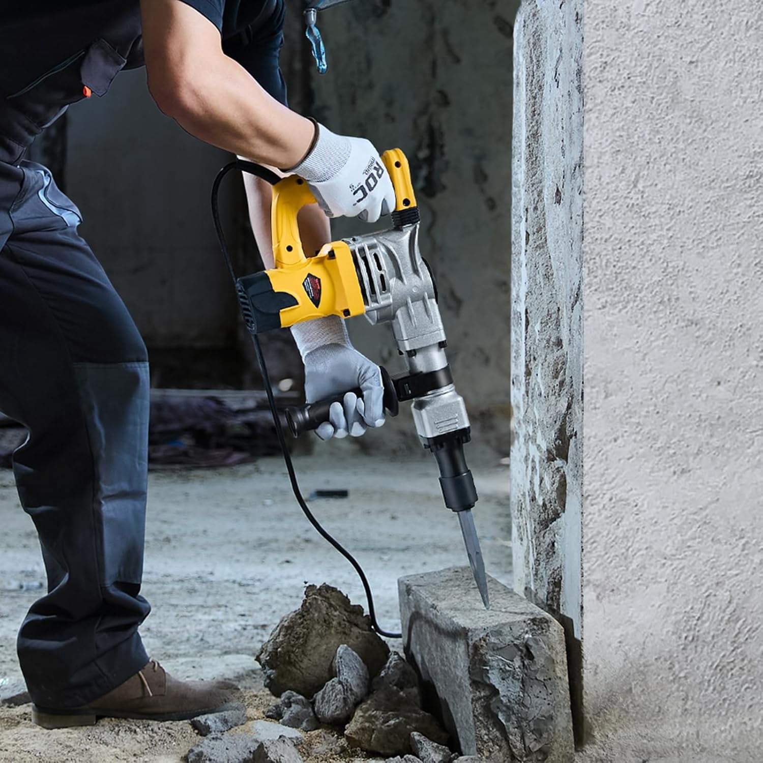 Demolition Jack Hammer, MAX 1400W Electric Jackhammer Heavy Duty, 2900 BPM Concrete Breaker 2pcs Chisels Bits Chipping W/Case, Gloves