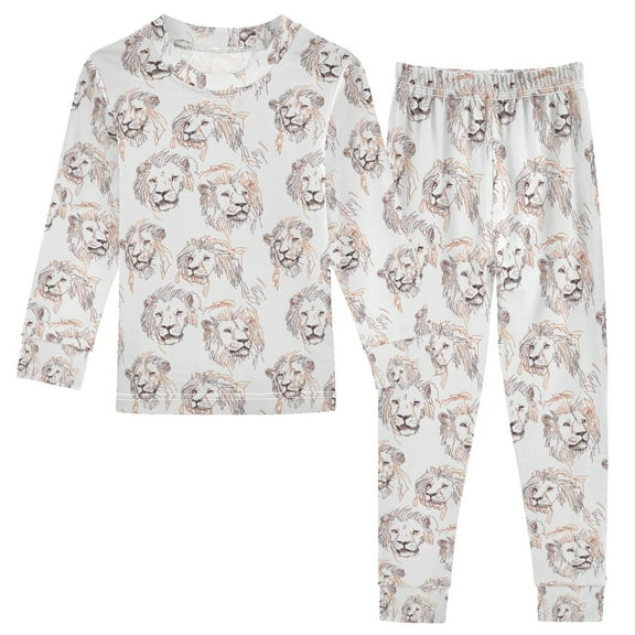 joogoo Art Lions 2 Piece Long Sleeve Tee and Pants Cotton Pajama Set 5Y