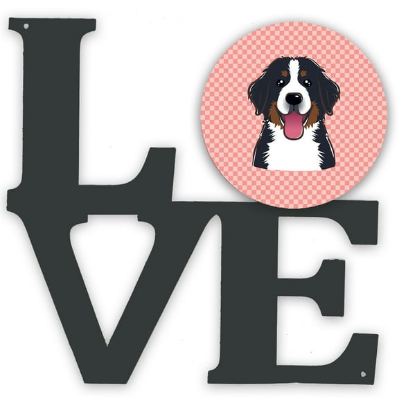 Carolines Treasures BB1237WALV Checkerboard Pink Bernese Mountain Dog Metal Wall Artwork LOVE 12X12 multicolor