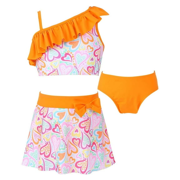 inhzoy Kids Big Girls 3 Pieces Swimsuits Bikini Bathing Suit Orange 10