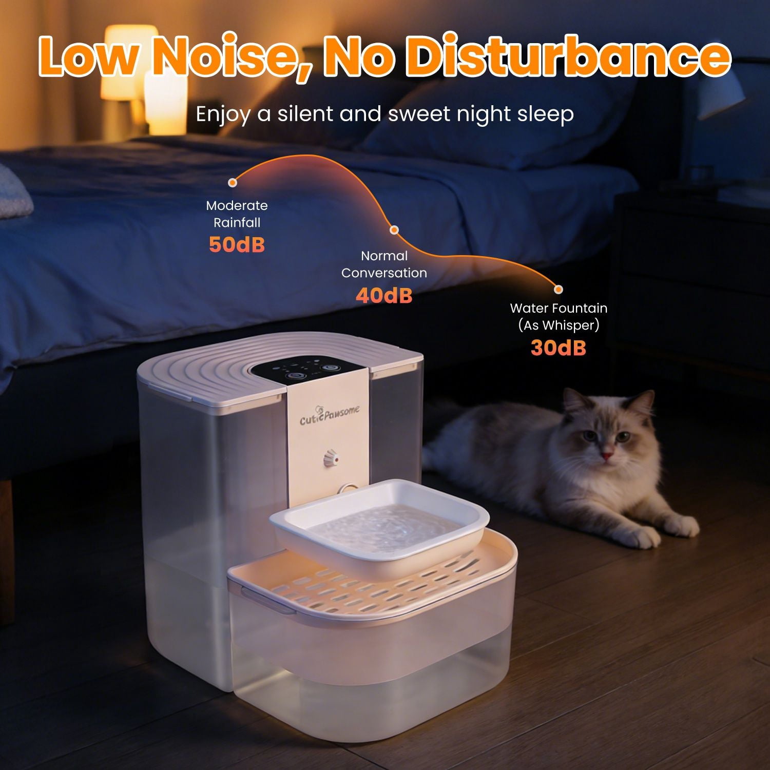 4.5L Cordless Smart Pet Water Fountain Automatic Cat Dog Water Dispenser Rechargeable Dual-Tank with Remote Control 3 Volume & 3 Timer Settings  RLB